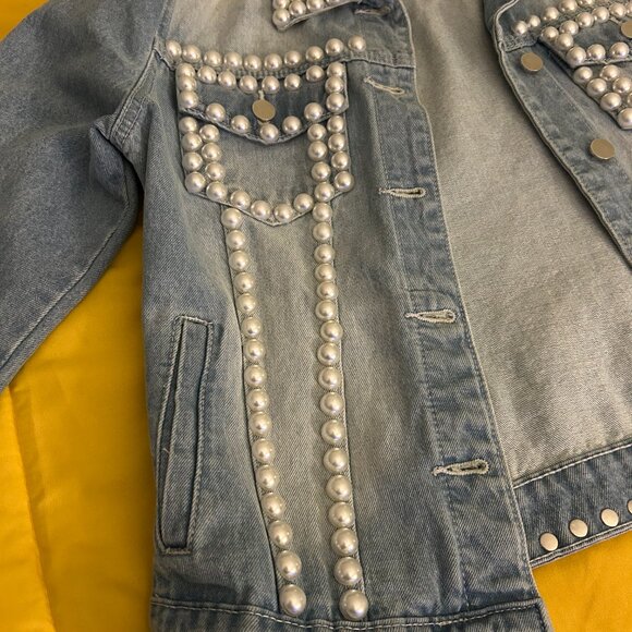 Boston Proper Luxe Pearl Denim Jacket | Heavyweight | NWT | Medium - Picture 7 of 11
